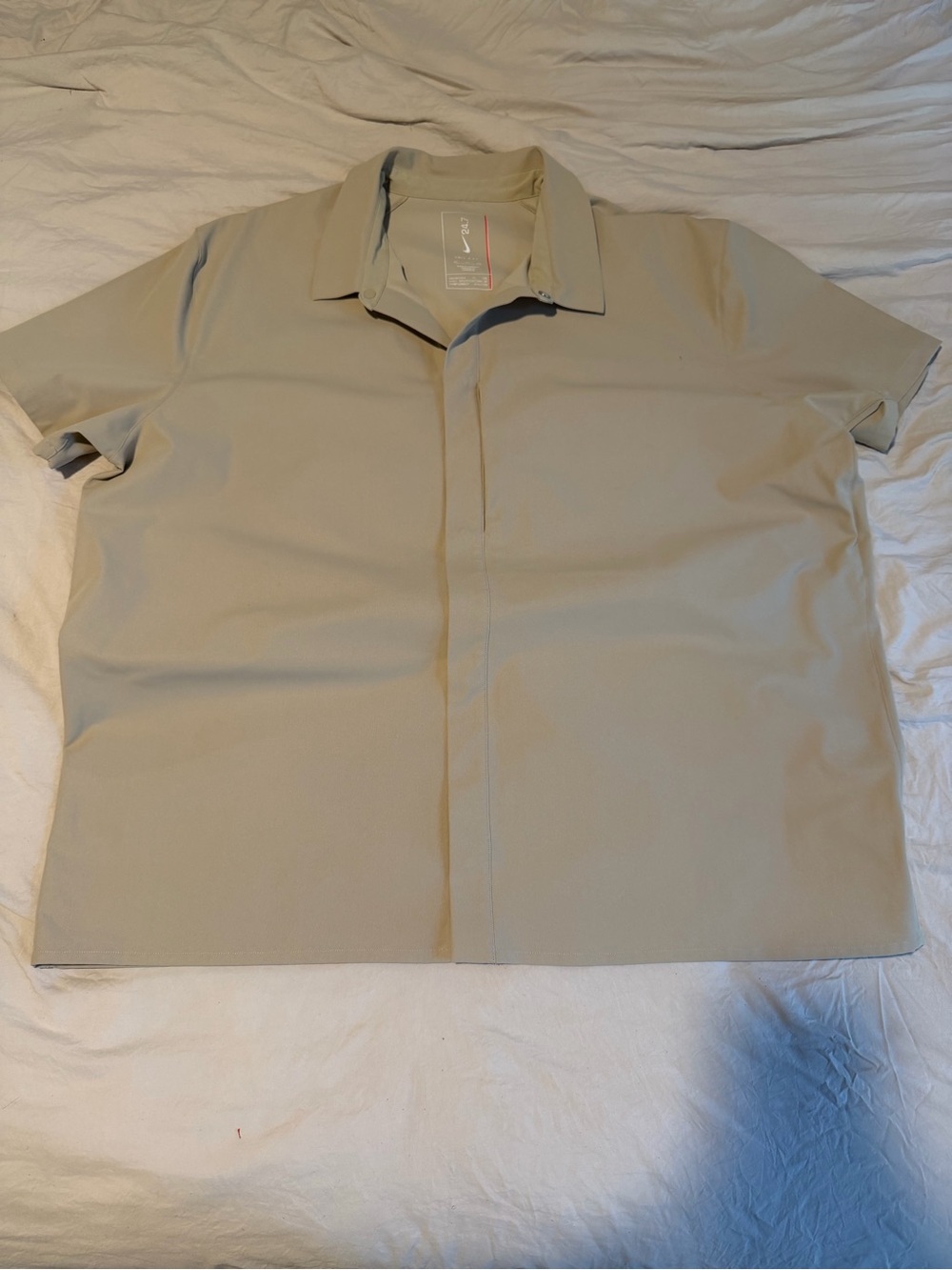 Nike Dri-FIT 24.7 Light Beige Athletic Top with Red Accent
